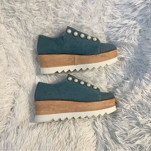 NEW Cute Denim Slip On wedge Platform sneaker Shoes